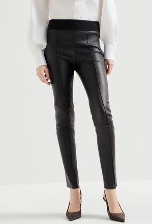 Brunello Cucinelli Stretch nappa leather leggings in Black at Nordstrom, Size 42