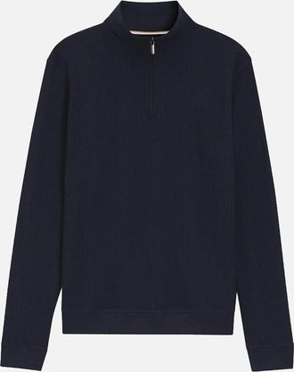 HUGO BOSS Mens BOSS Structure 1/4 Zip Jumper, Dark Blue - Black - Size: 44