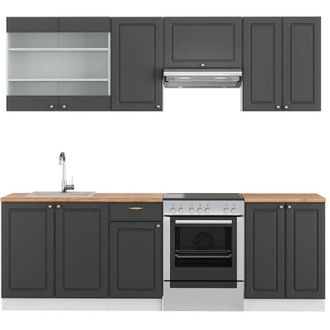 Vicco Cucina componibile Fame-Line, Antracite-Oro/Bianco, 240 cm, pl Rovere