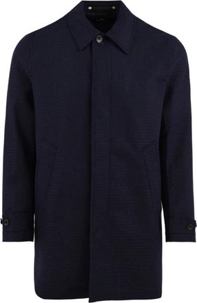 Paul Smith Wollen Jas met Ruitdessin - Heren - Mantel - Blauw - S - Wol - Jassen