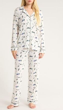 Eberjey Gisele Printed Long Pajamas in Ski Chalet Ivory/Pin at Nordstrom Rack, Size Xx-Small