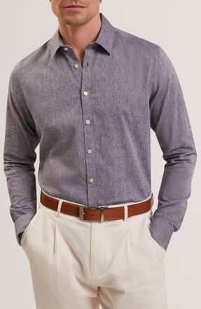 Ted Baker Prynn Regular Fit Linen & Cotton Button-Up Shirt in Navy at Nordstrom, Size 3