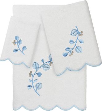 Linum Home Textiles 100% Turkish Cotton Wild Branch Scallop 3Pc Embellished Towel Set