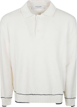 Golden Goose Rindley Vintage-Text Knitted Cotton Polo Shirt