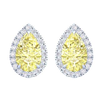 Diamond2Deal 14k White Gold Vivid Yellow Pear Cut 4.10 Ct Lab-Grown Diamond Halo Stud Earrings