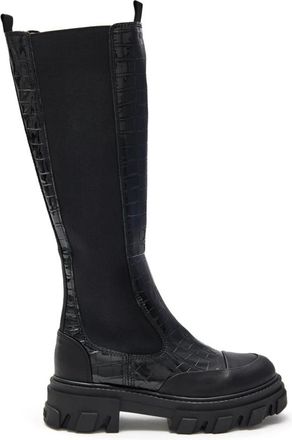 Ganni Kniehoge Chelsea Boot - Dames - Chelseaboots - Zwart - 38 EU - Leer - Schoenen