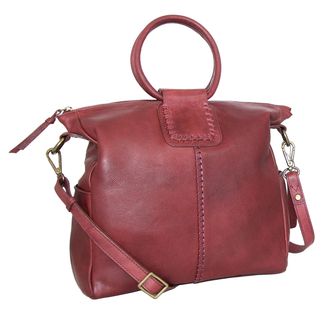 Nino Bossi Leather Ring Handle Tote w/ Strap in Merlot