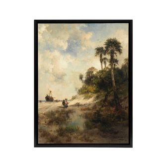 Artery8 Thomas Moran Fort George Island Florida Framed Canvas Wall Art Print | Size: W24 x H32