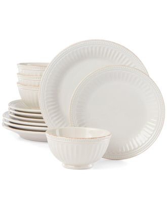 Lenox French Perle Groove 12Pc Plate & Bowl Dinnerware Set