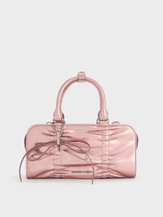 Charles & Keith Kadee Metallic Ruched Bow-Charm Bowling Bag