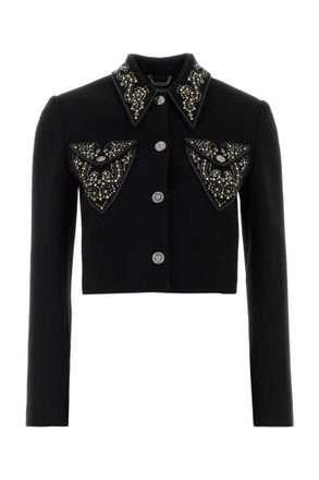 Versace Black Embellished Shirt Collar Jacket