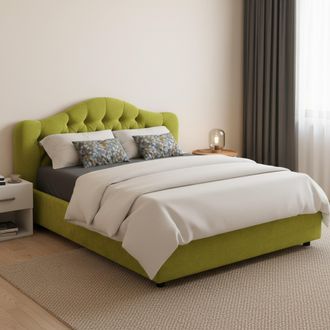 Dmora Cama Matrimonial Allik, Cama Matrimonial Con Colch&oacute;n, Desenfundable Hecho En Italia, Con Almacenaje, Verde