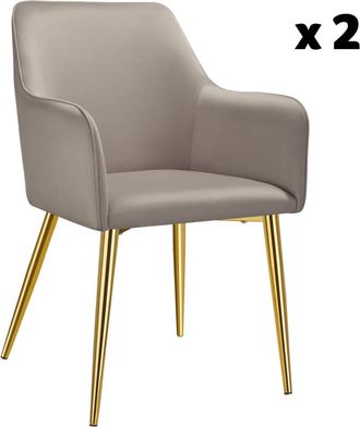 TecTake 2 Sillas de comedor, aspecto aterciopelado, reposabrazos, gris topo