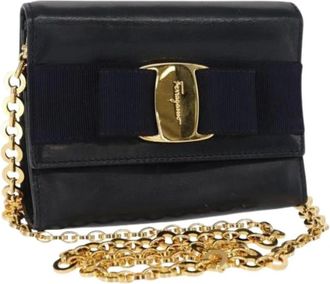 Ferragamo Pre-owned Mini Bags, female, Blue, Size: ONE SIZE Pre-owned Leather Mini Shoulder Bag