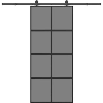 vidaXL Puerta Corredera Herrajes 90x205 Cm Vidrio Templado Y Aluminio