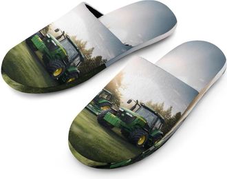 Generic Farm Tractor Mens Cozy Memory Foam Slippers Warm Cotton House Shoes Comfy Slipper for Indoor Outdoor