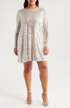Melrose and Market Sequin Long Sleeve Minidress in Champagne at Nordstrom Rack, Size 3X