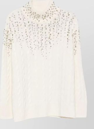 Ermanno Scervino cashmere cable-knit crystal-embellished turtleneck sweater