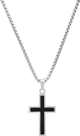 HMY Jewelry Mens Two-Tone Stainless Steel Cross Pendant Necklace in Silver/Black at Nordstrom Rack