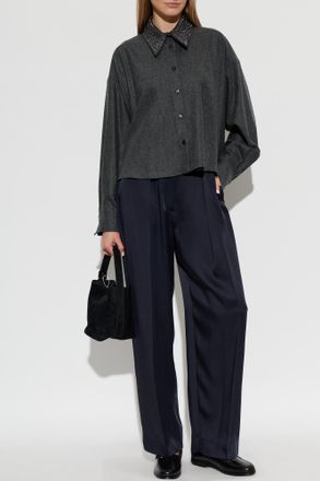 Fabiana Filippi Wool Shirt With Decorative Collar, Womens, Grey