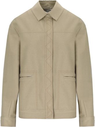 Max Mara Denim Effect Beige Jack met Zichtbare Stiksels - Dames - Zomerjassen - Beige - XS - Denim - Jassen