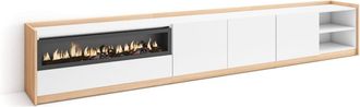 Skraut Home Mueble tv efecto madera blanco roble 310x37x50cm chimenea efecto fuego