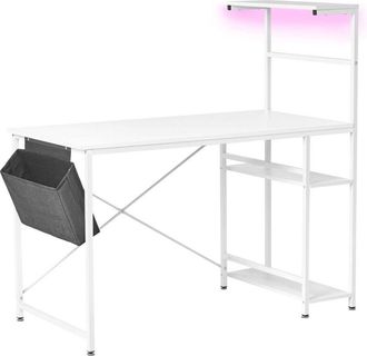 Beliani Gaming LED Desk White MDF Tabletop and Legs Frame Powder Coated Finish Side Pocket Modern Style ARAMINGO