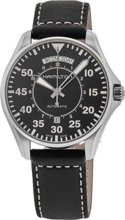 Hamilton Khaki Aviation Pilot Day Date Auto Black Dial Leather Strap Mens Watch H64615735