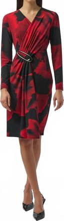 Joseph Ribkoff Abstract Print Faux Wrap Long Sleeve Midi Dress In Black/red