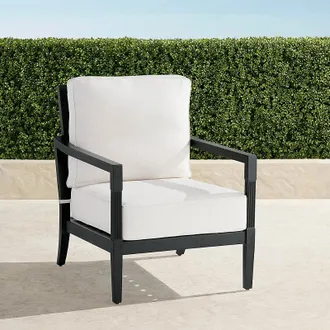 Frontgate Winhill Lounge Chair with Cushions in Jet Black Aluminum - Quick Dry, Restored Mediterranean Blue - Frontgate