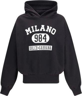 Dolce & Gabbana Hoodies & sweatvesten, Heren, Zwart, S, Katoen, Katoenen Hoodie met print