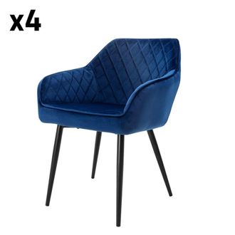 ML Design 4x sillas de comedor azul oscuro terciopelo respaldo y reposabrazos