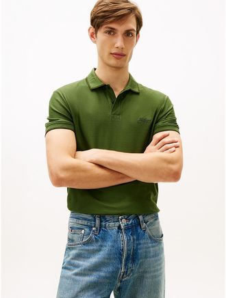 Tommy Hilfiger Mens Regular Fit Script Logo Twill Polo - Green - XXL