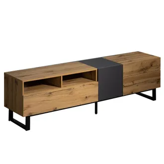 STILVORA Mobile Tv Con 2 Ante E 2 Cassetti, Push-open, Stile Moderno, Soggiorno, In Mdf E Metallo, 180&times;38&times;50 Cm, Nero