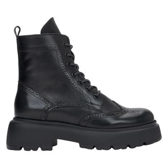 Estro & Luminara Premium Italiaanse leren enkellaarzen met folk-perforaties - Dames - Schoenen - Zwart - Maat: 40 EU Zijde