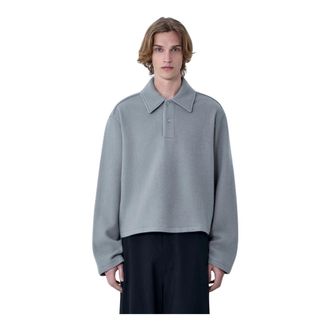 Rier Polo Shirts, male, Gray, Size: XL Oversized Polo Knit Jumper