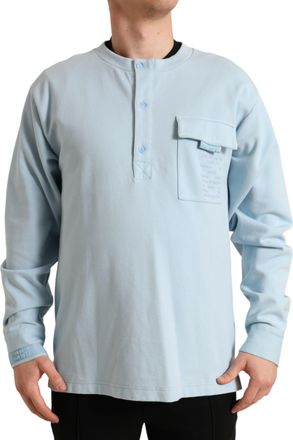 Dolce & Gabbana Light Blue Cotton Buttoned Pullover Mens Sweater