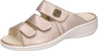 Waldl&auml;ufer Pantolette WALDL&Auml;UFER Heria, Damen, Gr. 6,5, grau (metallic), Glattleder, metallic, Schuhe Pantolette, Keilabsatz, Sommerschuh, Schlappen in Weite H, 