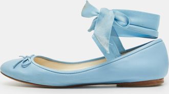 Ralph Lauren Collection Blue Leather Ankle Tie Up Ballet Flats
