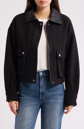 Lucky Brand Faux Leather Collar Crop Bomber Jacket in Black at Nordstrom Rack, Size X-Large