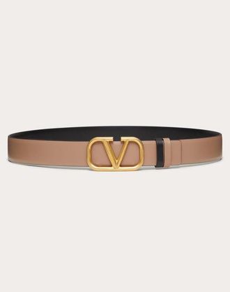 Valentino Garavani Reversible Vlogo Signature Belt In Glossy Calfskin 30 Mm Woman SMOKEY BROWN/BLACK 065