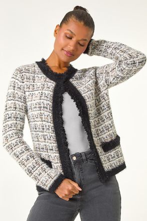 Roman Textured Pattern Pocket Detail Cardigan