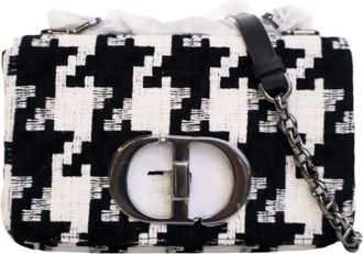 Dior Borsa a tracolla Caro media in tela tecnica con motivo pied-de-poule macro 2022 - Nero