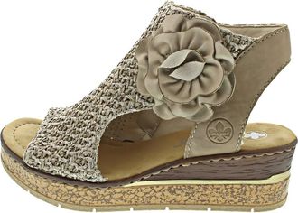 Rieker Sandaal met sleehak en bloemapplicatie - Dames - Schoenen - Beige - Maat: 39 EU