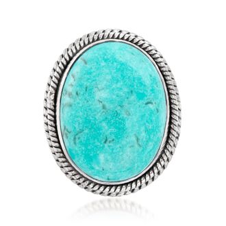 Ross-Simons Stabilized Turquoise Double-Frame Ring in Sterling Silver