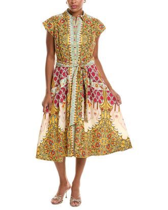 Elie Tahari The Fran Baroque Linen-Blend Print Dress