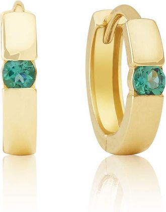 MAX + STONE 14k Yellow or White Gold Small Round Gemstone Huggie Hoop Earrings