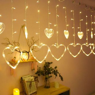 OEM Guirnalda De Luces Led En Forma De Coraz&oacute;n Con 138 Led - 8 Modos De Iluminaci&oacute;n - 3 M De Longitud - Luz Blanca C&aacute;lida - Ip44 Para Uso En Exteriores