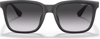 A|X Armani Exchange 55mm Gradient Rectangular Sunglasses in Matte Black /Gradient Grey at Nordstrom
