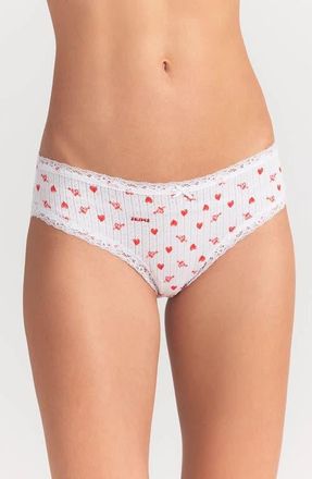 SKIMS Lightweight Stretch Cotton Pointelle Briefs in Snow Arrowed Hearts at Nordstrom, Size X-Small